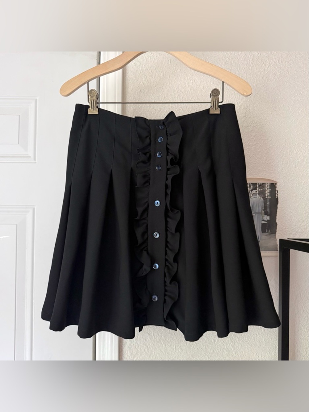 A.P.C. black pleated ruffle button up‎ mini skirt